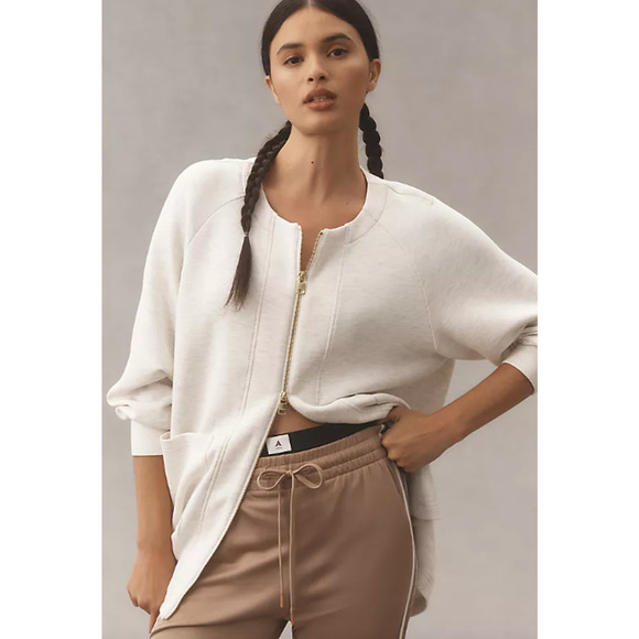 Varley Sweaters - VARLEY Augusta Zip Through Cardigan Crew Neck Raglan Sleeve Oversized XS Gray